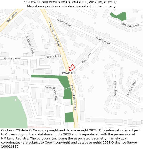 48, LOWER GUILDFORD ROAD, KNAPHILL, WOKING, GU21 2EL: Location map and indicative extent of plot