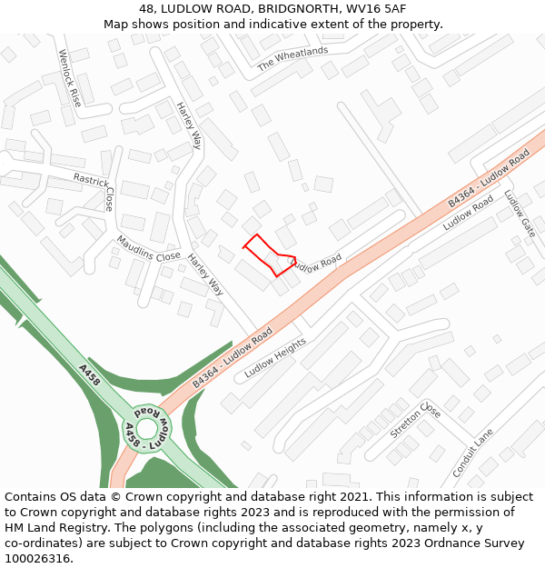 48, LUDLOW ROAD, BRIDGNORTH, WV16 5AF: Location map and indicative extent of plot