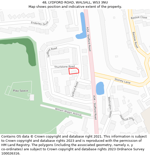 48, LYDFORD ROAD, WALSALL, WS3 3NU: Location map and indicative extent of plot