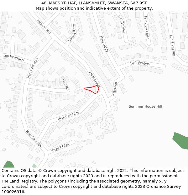 48, MAES YR HAF, LLANSAMLET, SWANSEA, SA7 9ST: Location map and indicative extent of plot