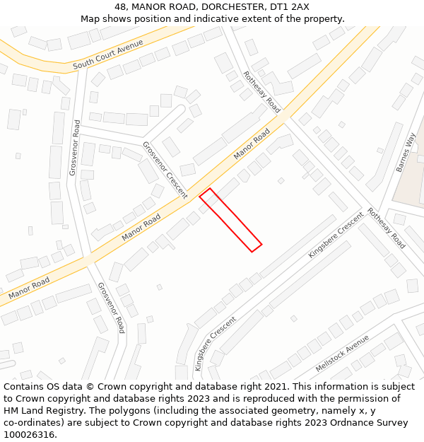 48, MANOR ROAD, DORCHESTER, DT1 2AX: Location map and indicative extent of plot