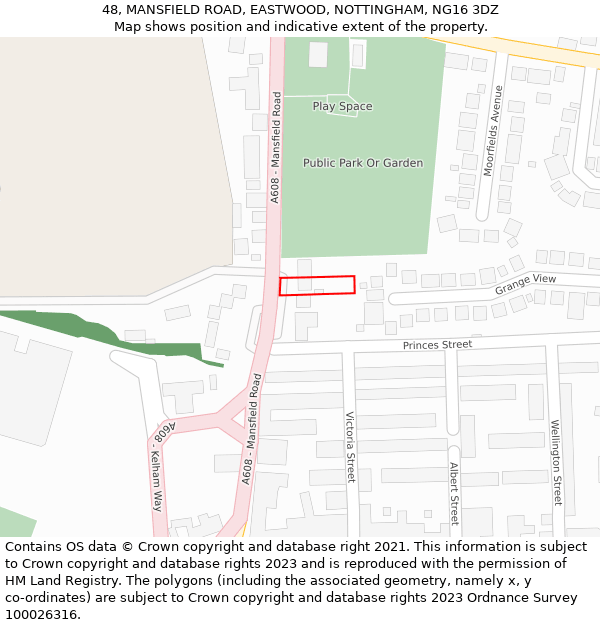48, MANSFIELD ROAD, EASTWOOD, NOTTINGHAM, NG16 3DZ: Location map and indicative extent of plot