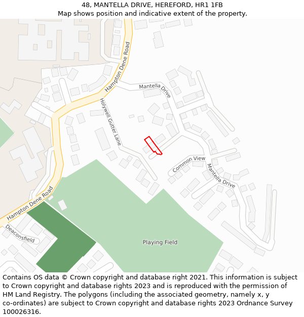 48, MANTELLA DRIVE, HEREFORD, HR1 1FB: Location map and indicative extent of plot