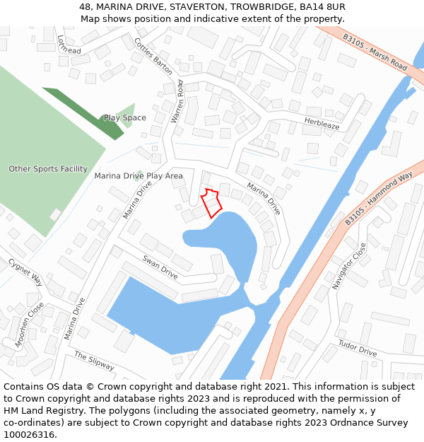 48, MARINA DRIVE, STAVERTON, TROWBRIDGE, BA14 8UR: Location map and indicative extent of plot