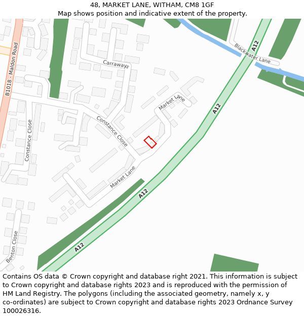 48, MARKET LANE, WITHAM, CM8 1GF: Location map and indicative extent of plot