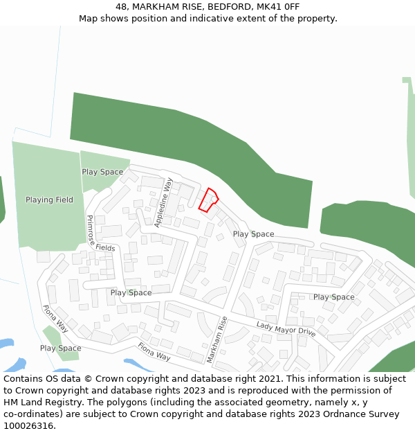 48, MARKHAM RISE, BEDFORD, MK41 0FF: Location map and indicative extent of plot