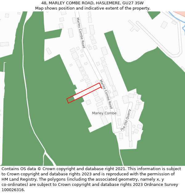 48, MARLEY COMBE ROAD, HASLEMERE, GU27 3SW: Location map and indicative extent of plot
