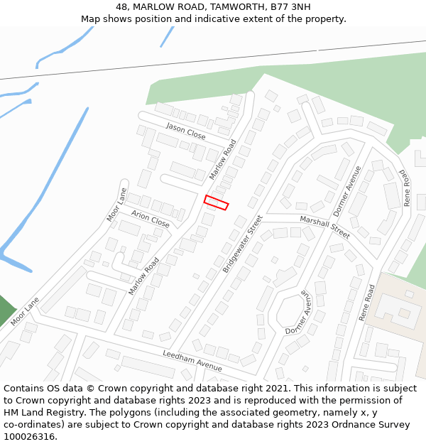 48, MARLOW ROAD, TAMWORTH, B77 3NH: Location map and indicative extent of plot