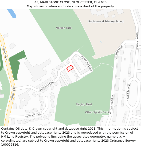 48, MARLSTONE CLOSE, GLOUCESTER, GL4 6ES: Location map and indicative extent of plot