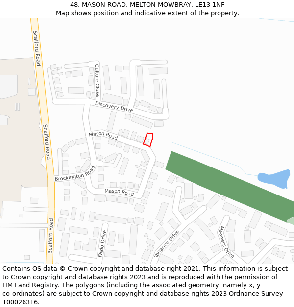 48, MASON ROAD, MELTON MOWBRAY, LE13 1NF: Location map and indicative extent of plot