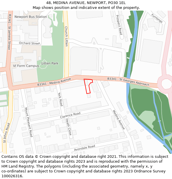 48, MEDINA AVENUE, NEWPORT, PO30 1EL: Location map and indicative extent of plot