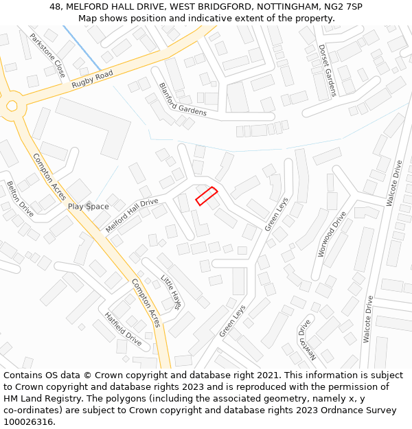 48, MELFORD HALL DRIVE, WEST BRIDGFORD, NOTTINGHAM, NG2 7SP: Location map and indicative extent of plot