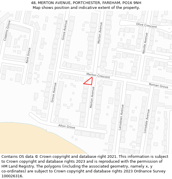 48, MERTON AVENUE, PORTCHESTER, FAREHAM, PO16 9NH: Location map and indicative extent of plot