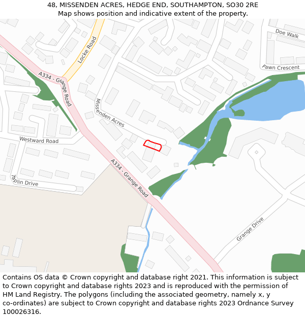 48, MISSENDEN ACRES, HEDGE END, SOUTHAMPTON, SO30 2RE: Location map and indicative extent of plot