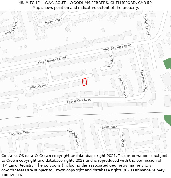 48, MITCHELL WAY, SOUTH WOODHAM FERRERS, CHELMSFORD, CM3 5PJ: Location map and indicative extent of plot