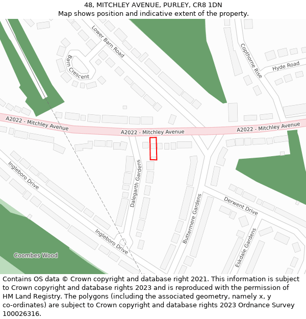 48, MITCHLEY AVENUE, PURLEY, CR8 1DN: Location map and indicative extent of plot