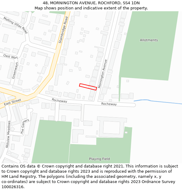 48, MORNINGTON AVENUE, ROCHFORD, SS4 1DN: Location map and indicative extent of plot