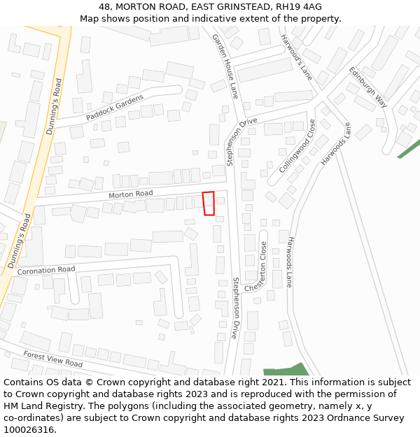 48, MORTON ROAD, EAST GRINSTEAD, RH19 4AG: Location map and indicative extent of plot