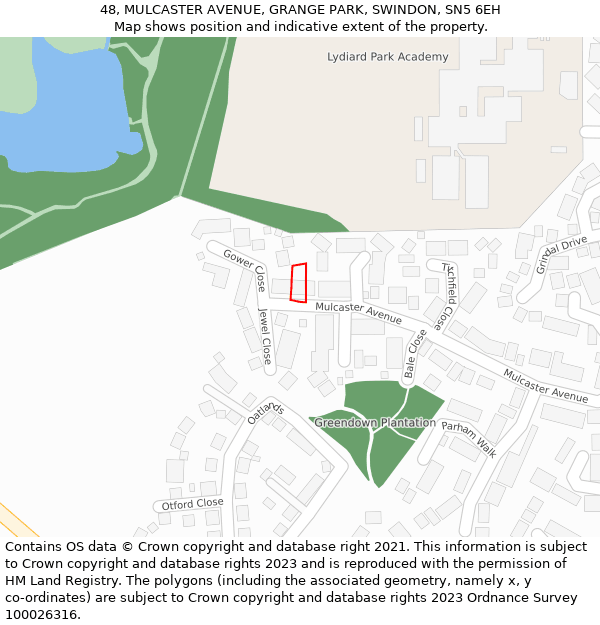 48, MULCASTER AVENUE, GRANGE PARK, SWINDON, SN5 6EH: Location map and indicative extent of plot