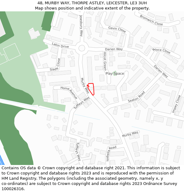 48, MURBY WAY, THORPE ASTLEY, LEICESTER, LE3 3UH: Location map and indicative extent of plot