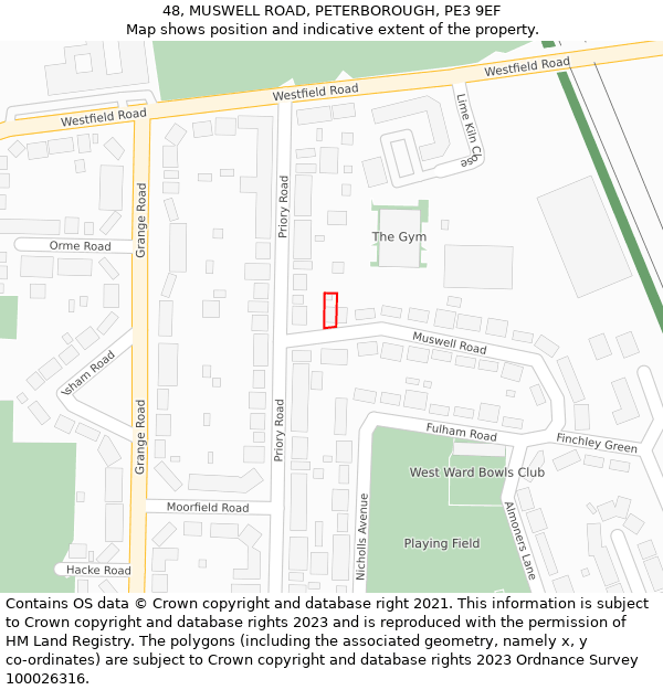 48, MUSWELL ROAD, PETERBOROUGH, PE3 9EF: Location map and indicative extent of plot