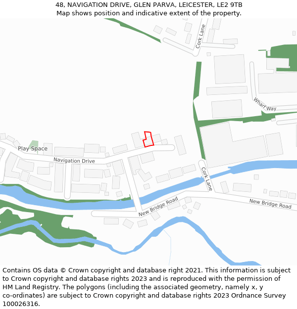 48, NAVIGATION DRIVE, GLEN PARVA, LEICESTER, LE2 9TB: Location map and indicative extent of plot