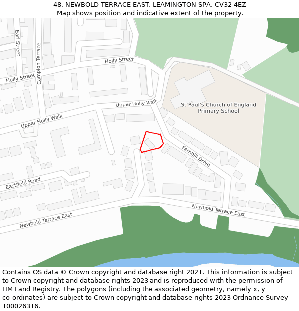 48, NEWBOLD TERRACE EAST, LEAMINGTON SPA, CV32 4EZ: Location map and indicative extent of plot