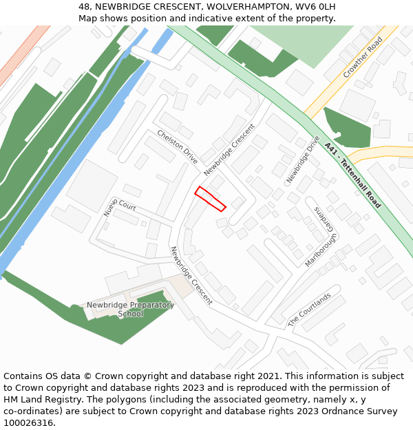 48, NEWBRIDGE CRESCENT, WOLVERHAMPTON, WV6 0LH: Location map and indicative extent of plot