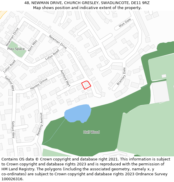 48, NEWMAN DRIVE, CHURCH GRESLEY, SWADLINCOTE, DE11 9RZ: Location map and indicative extent of plot