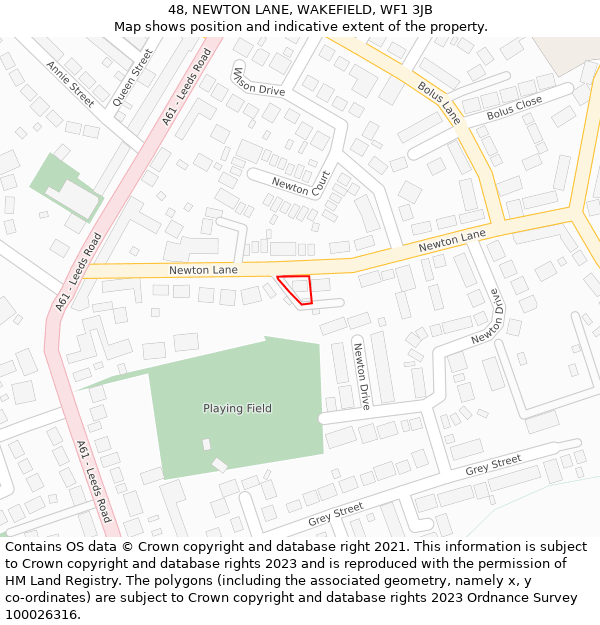 48, NEWTON LANE, WAKEFIELD, WF1 3JB: Location map and indicative extent of plot