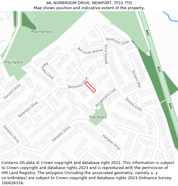 48, NORBROOM DRIVE, NEWPORT, TF10 7TD: Location map and indicative extent of plot