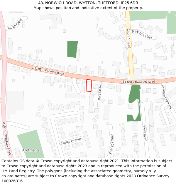 48, NORWICH ROAD, WATTON, THETFORD, IP25 6DB: Location map and indicative extent of plot