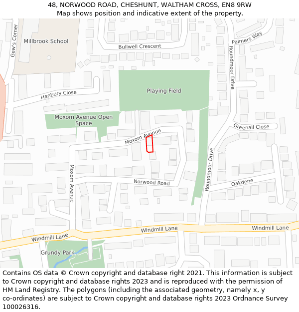 48, NORWOOD ROAD, CHESHUNT, WALTHAM CROSS, EN8 9RW: Location map and indicative extent of plot