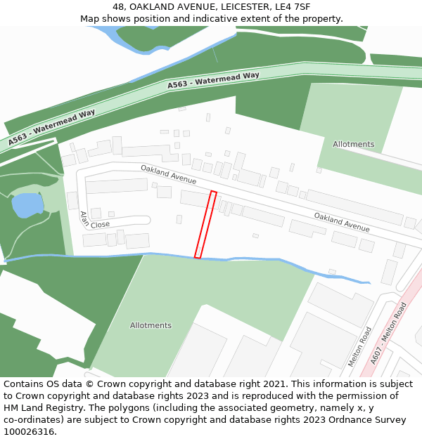 48, OAKLAND AVENUE, LEICESTER, LE4 7SF: Location map and indicative extent of plot