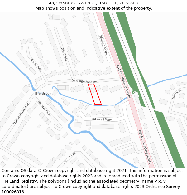 48, OAKRIDGE AVENUE, RADLETT, WD7 8ER: Location map and indicative extent of plot