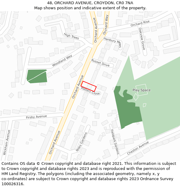 48, ORCHARD AVENUE, CROYDON, CR0 7NA: Location map and indicative extent of plot