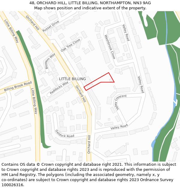 48, ORCHARD HILL, LITTLE BILLING, NORTHAMPTON, NN3 9AG: Location map and indicative extent of plot