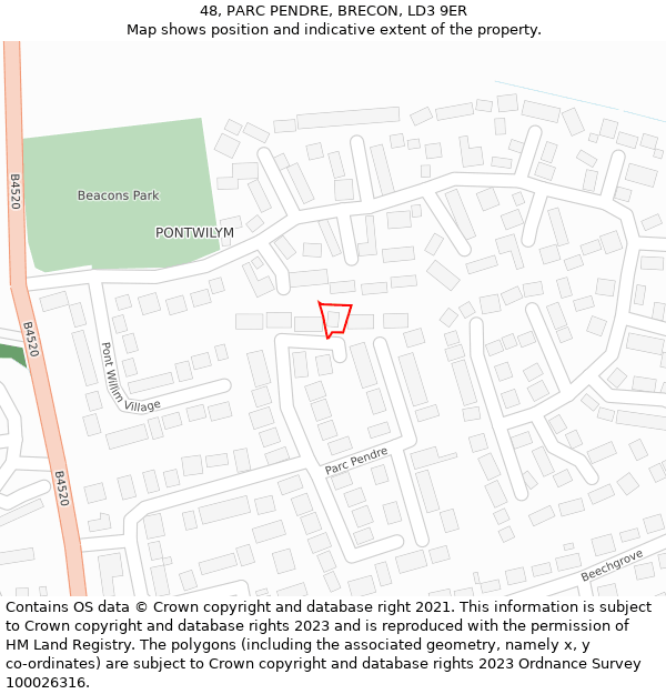 48, PARC PENDRE, BRECON, LD3 9ER: Location map and indicative extent of plot