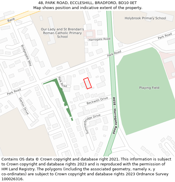 48, PARK ROAD, ECCLESHILL, BRADFORD, BD10 0ET: Location map and indicative extent of plot