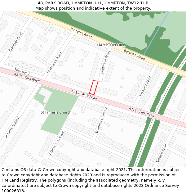 48, PARK ROAD, HAMPTON HILL, HAMPTON, TW12 1HP: Location map and indicative extent of plot