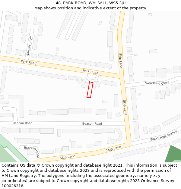 48, PARK ROAD, WALSALL, WS5 3JU: Location map and indicative extent of plot