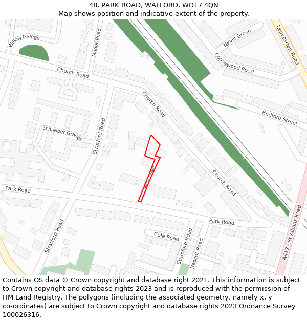 48, PARK ROAD, WATFORD, WD17 4QN: Location map and indicative extent of plot