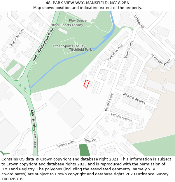 48, PARK VIEW WAY, MANSFIELD, NG18 2RN: Location map and indicative extent of plot