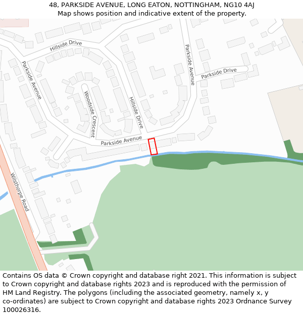 48, PARKSIDE AVENUE, LONG EATON, NOTTINGHAM, NG10 4AJ: Location map and indicative extent of plot