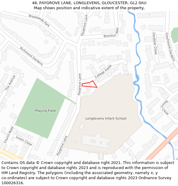 48, PAYGROVE LANE, LONGLEVENS, GLOUCESTER, GL2 0AU: Location map and indicative extent of plot