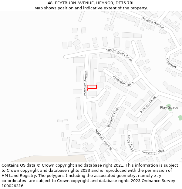 48, PEATBURN AVENUE, HEANOR, DE75 7RL: Location map and indicative extent of plot