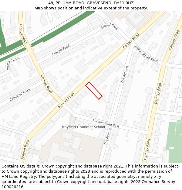48, PELHAM ROAD, GRAVESEND, DA11 0HZ: Location map and indicative extent of plot