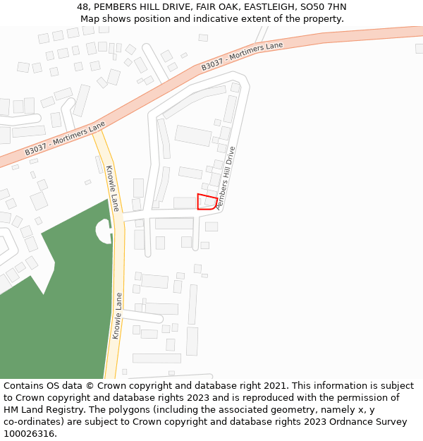 48, PEMBERS HILL DRIVE, FAIR OAK, EASTLEIGH, SO50 7HN: Location map and indicative extent of plot