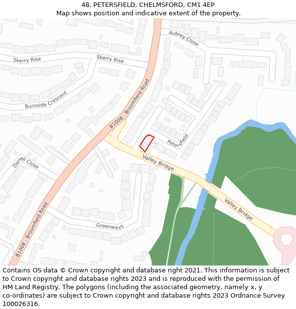 48, PETERSFIELD, CHELMSFORD, CM1 4EP: Location map and indicative extent of plot