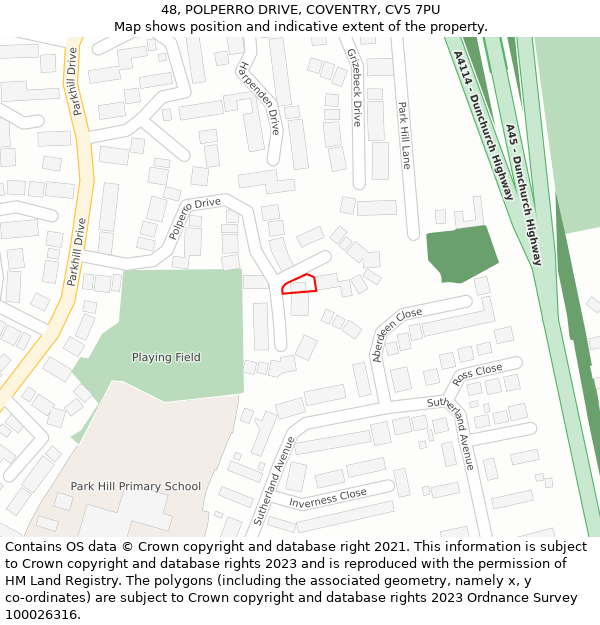 48, POLPERRO DRIVE, COVENTRY, CV5 7PU: Location map and indicative extent of plot